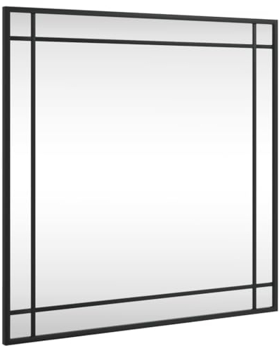 vidaXL Wandspiegel, Hängend Quadratisch Spiegel Badspiegel, Fensterspiegel für Badezimmer Wohnzimmer, Dekospiegel Flurspiegel, Schwarz 60x60 cm Eisen