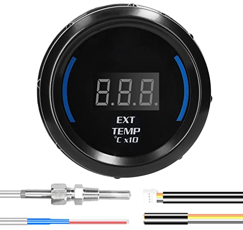 Shkalacar Indicador de temperatura de los gases de escape, 52 mm Medidor de temperatura exterior digital para coche Pantalla LED EGT (40-120) ℃ x 10 con función de alarma sensor para coche
