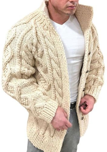 Men'S Long-Sleeved Cardigan, Cable Knit, Chunky Knit Cardigan Warm In Winter Sweater Business Jacket Regular Fit, Ideal For Casual Looks S-3Xl,Khaki,L
