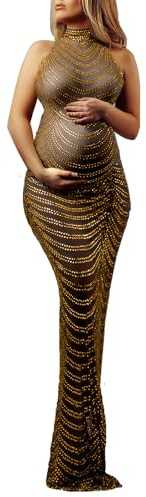 Dedysler Robe de Grossesse sans Manches, Sexy, Brillante avec Strass, pour séance Photo et fête prénatale