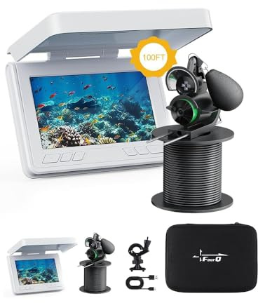FourQ Cámara de Pesca Subacuática, Pantalla HD de 4.3, Gran Angular de 220°, Visión Nocturna IR, Cable Impermeable de 30m, Batería de 5000mAh, Ideal para Pesca en Hielo, Lago, Barco y Kayak