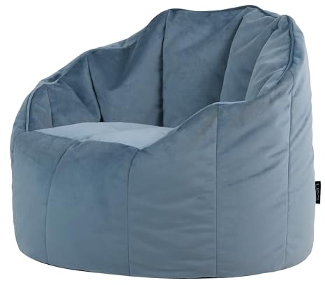 Icon Sirena Fauteuil Pouf Velours, Pouf Chambre avec Remplissage, Fauteuil Salon Confortable, 1 Place, Chaise Chambre, Meuble Salon, Bleu Clair