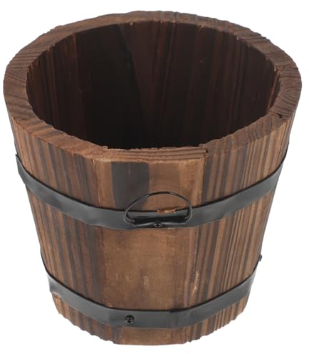 Kisangel Holztopf Pflanze Pflanzgefäß Aus Fass Klein Pflanzkasten Für Garten Runder Blumentopf Gemüsepflanzer Aus Holz Pflanzbehälter Für Terrasse Und Balkon