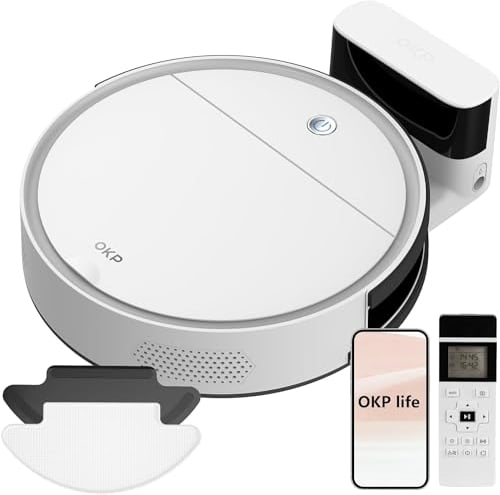 OKP Saugroboter mit Wischfunktion, Superschlank Staubsauger Roboter, WLAN Roboterstaubsauger kompatibel mit WiFi/APP/Alexa, ideal für Hartböden, Teppiche und Tierhaare mit Fernbedienung