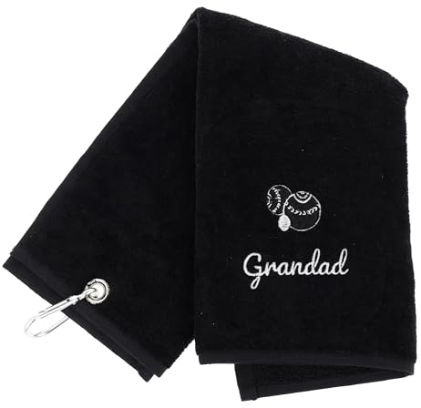 Always Looking Good Embroidered Black Lawn Bowls Towel for Grandad Tri Fold Luxury Velour 50cm x 40cm Custom Bowling Towel with Carabiner Cip Bowling Gifts for Grandad (Black, Grandad)