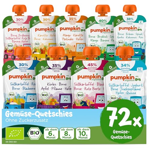 Pumpkin Organics 72er Pack QUERBEET Bio Gemüse-Quetschies - Quetschie ohne Zuckerzusatz - Babynahrung für Babys ab dem 10. Monat - Vorratspaket (72x100g)