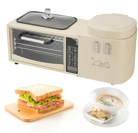 Breakfast Station, 4 In 1 Breakfast Maker Machine with 1L Cooking Pot, Non-stick Frypan, 8L Toaster with HD Touch Screen, 2 Layer Independent Temperature Control, Suitable for Home Use ( Color : White