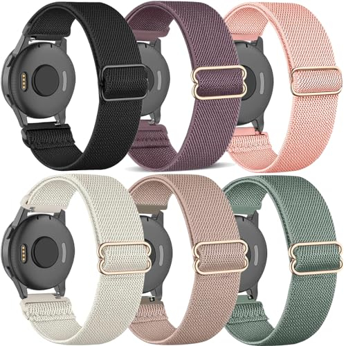 TUCOMO 6 Stück Elastische Nylon Armband Kompatibel mit 20mm Garmin Venu Sq/Venu Sq 2/Venu 2 Plus/Venu, Loop Dehnbares Uhrenarmband für Garmin Vivoactive 5 / Vivoactive 3 / Vivomove HR Herren Damen