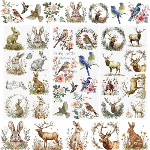 WANDIC 3 Sheets Rub On Transfer Sticker, Animals Theme Stickers for DIY Scrapbooking Photo Albums furniture,5.9 * 11.8in