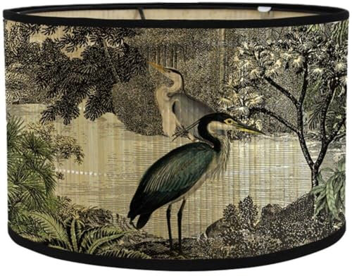 Dianzan Vintage Bambus Lampenschirm Retro Bedruckte Trommel Kronleuchter Lampenschirm Lampenabdeckung Lichtabdeckung Austauschbar Für Hängende Bodenleuchte Decke