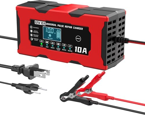 YONHAN Caricabatteria da Auto,10A 12V LiFePO4 Multi Protezioni Carica Batteria,Intelligente Schermo LCD Carica Batterie Completamente Automatico per Moto,Barche, Auto, Batteria AGM/Acido di piombo