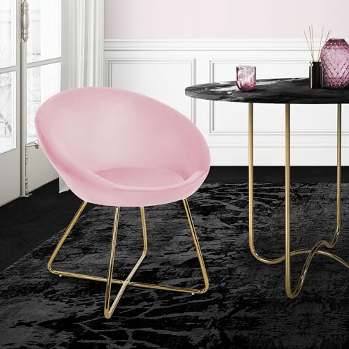 ML-Design Sedia da Sala da Pranzo in Velluto Rosa Sedia da Soggiorno con Schienale Rotondo Poltrona Imbottita Gambe in Metallo Dorato Poltroncina Ergonomica da Cucina con Schienale e Braccioli