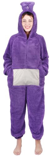 Purple xl Onesie Kostüm Schlafanzug, Onesie Kostüm Erwachsene mit Kapuze, Tier Jumpsuit Kostüm Erwachsene Cosplay Karneval Halloween Pyjama Weihnachten Party kuschelig Schlafanzüge für Herren Damen
