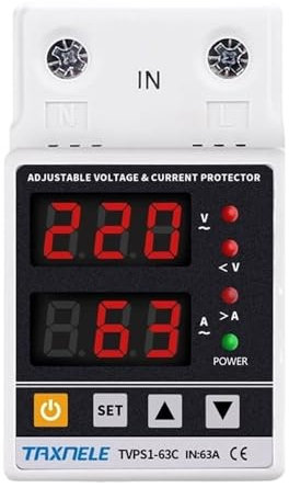Salvavita Riarmo Automatico Doppio Display 40A 63A 230V Digitale Regolabile Over Under Voltage Relè Limite di protezione da sovracorrente Protezione da sovracorrente Differenziale Riarmo Automatico(63