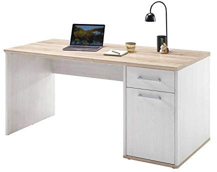 Möbel Jack Schreibtisch Computertisch Arbeitstisch Bürotisch | Dekor | Beige | Weiß | Eiche San Remo | Sibiu Lärche | 1 Tür | 1 Schublade | B 160 cm x H 76 cm x T 73 cm