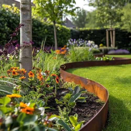 5m Corten Steel Lawn Edging | Set of 5 L100cm x H15/10/7.5cm | Pre Rusted | Flexible | Strong | No Fixings Needed (L5m x H7.5cm)