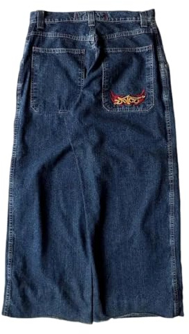ORANDESIGNE Jeans Y2K Homme Taille Basse Printed Pants Pantalon Unisexe Pantalon Cargo Décontracté Imprimé Hippie Streetwear Q Bleu S