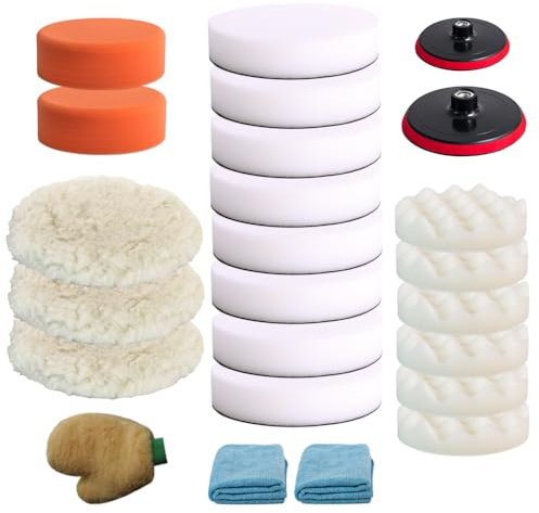 Vossner® Polierschwamm Set für Poliermaschine Polierfelle Stützteller Mikrofaser Poliertuch 24tlg