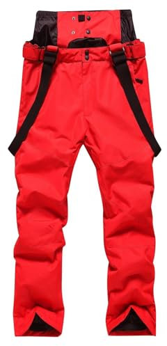 Damen-Skihose, isolierte und schneefeste Hose, verstellbare Taille und abnehmbare Hosenträger – Wanderhose, Cargohose, Softshell-Hose, wasserdicht, winddicht, Snowboardhose, Skihose, hot pink, XL