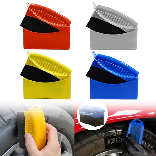 GmwyCzV 4 Stück Tire Dressing Applicator Pad, Auto Reinigungsschwamm Mit Deckel, Schwämme Polierpads, Professionelle Reifenpflege, Zum Aufbringen Von Reifengel Dressings für Auto