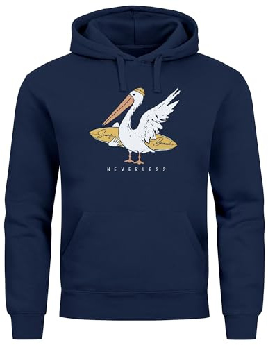 Neverless® Hoodie Herren Pelikan Print Surfer Surfboard Kapuzen-Pullover Männer Fashion Streetstyle Navy XL