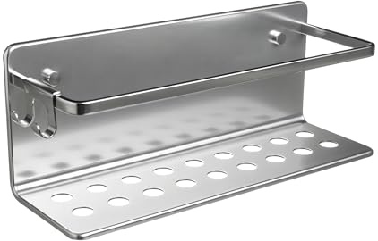 TATAY Duschablage Aluminium Effizienter Wasserablauf Rechteckige Form | Duschablage Badezimmer | 12x10x30 cm | Ohne Bohren | Aluminium korrosionsbeständig | Schrauben enthalten, Silber