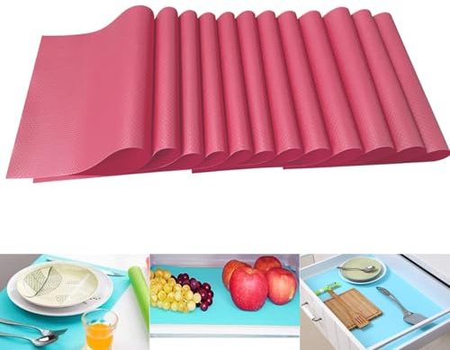 Friendjia 12 Pezzi Tappetino Per Frigorifero Inserto Per Frigorifero Inserto Per Cassetto Impermeabile Antiscivolo Antimacchia e Antibatterico Tagliabile e Lavabile(Rosa)