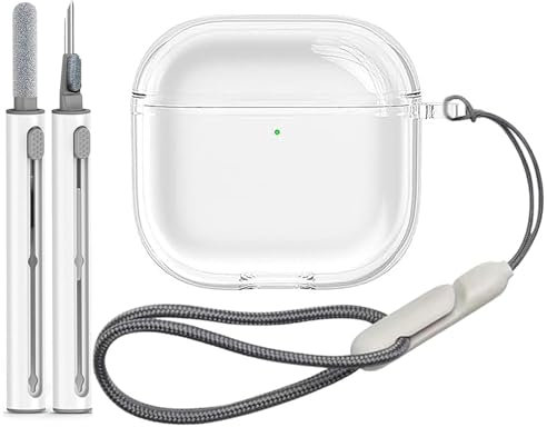 fufupaw AirPods 4 Hülle, Transparente Schutzhülle mit Reinigungsset und Hängeseil für AirPods 4 2024, Stoßfeste Sturzschutz, Täglicher Gebrauch, Reisen, Freizeitaktivitäten