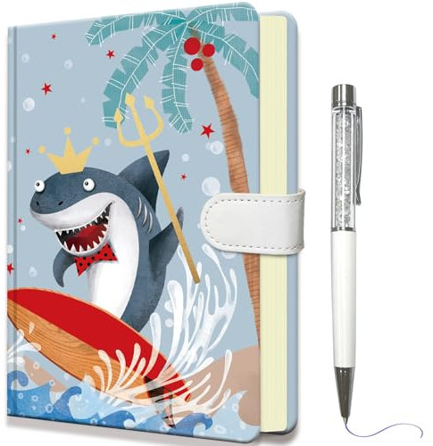 DWIYITTN Kinder Notizbuch mit Stift, Klein Hai Tagebuch Mädchen 19x13,5cm Hardcover Liniert Notizblock mit Stift und Magnetverschluss Notizbücher set Geschenke für Schul, 96 Blatt 80 g/m²