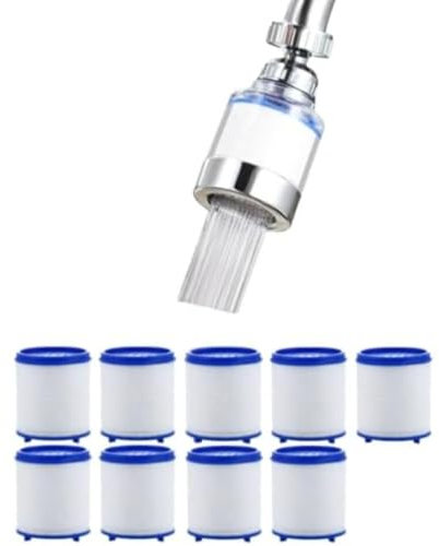 Blitzel Wasserfilter 360° Wasserhahn Filter Mit 9 PP-Baumwollpatronen-Filtration,Wasserhahn Entfernt Chlor,Fluorid,Schwermetalle,Hartes