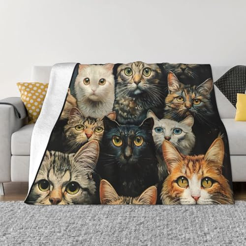 Weiche Fleecedecke mit Katzenmotiv, bequem, warm, für Bett, Couch und Reisen