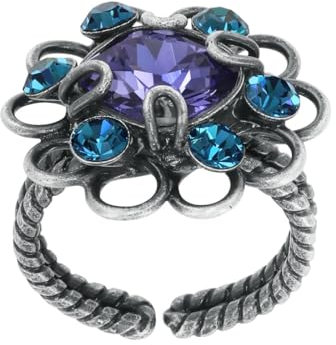 Konplott: Ring Gem Rocks, aufwendiger Kristallblüten-Ring, für Damen/Frauen (lila-türkis)