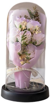 LeeQinersw Bouquet di Rose Stabilizzate per Feste Ed Occasioni Speciali, Involucro Viola