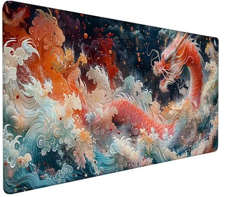 Alfombrilla Ratón XXL 600x300x3mm, Gaming Alfombrilla Ratón DragóN, Alfombrilla Escritorio con Base de Goma Antideslizante, Alfombrilla Teclado y Raton, Pc Gaming Accesorios, Regalos, Blanco 1-0-0