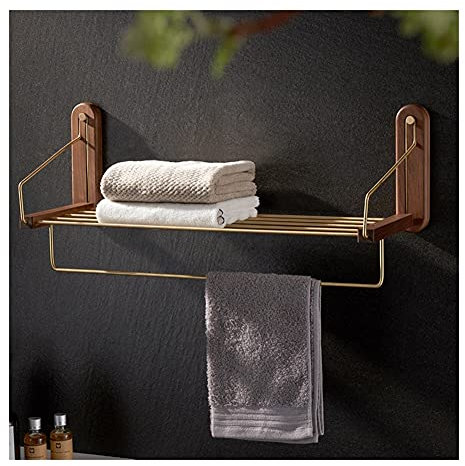 Porte-serviettes, Porte-serviettes de Salle de bain, étagère de Salle de bain, Support de Rangement Mural en laiton, Barre Porte-serviettes en Bois massif perforé Pour Salle de bain et Cuisine