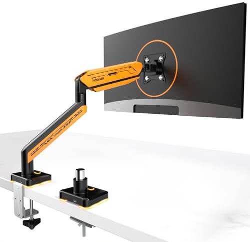 ETHU Gaming Monitor Arm for 17-42 Inch Screen up to 15kg, Full Motion Monitor Mount with Tilt Swivel and Rotation, Height Adjustable Monitors Arm Desk Mount with Two Types of Installation, Dark Yellow