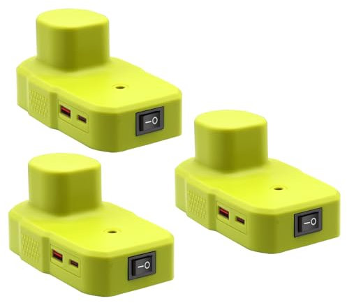 3 pack Compatible with Ryobi 18V Battery Adapter, Portable Power Adapter with USB and Type-C Port Power Source Charger Converter for One P743 18-Volt P107 P108 PBP005 PBP006