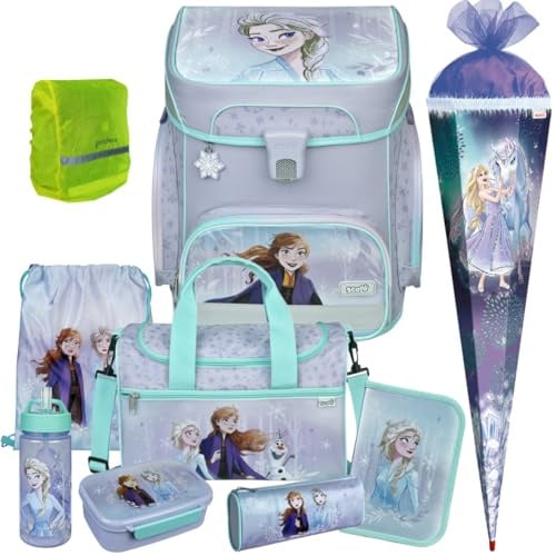 Pridera Scooli Schulranzen Mädchen 1.Klasse EasyFit (10tlg. Set mit Sporttasche Brotdose Trinkflasche Schultüte K, Regenhülle gratis, Frozen)