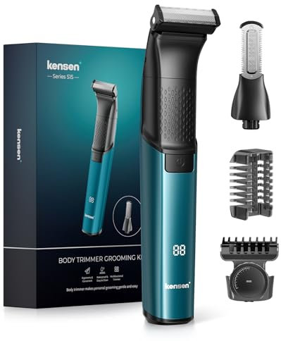 Kensen 2-in-1 Manscape Body Hair Trimmer & Beard Trimmer for Men, Electric Pubic Groin Shaver & Razor, Cordless Waterproof Male Grooming Kit for Limbs & TrunkIn & Timate & Facial Hair, 50 Times Usage