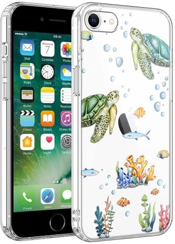 Phoona Transparent Sea Turtle Fish Print Phone Case for iPhone 8/SE 2022/7/SE 2020 4.7,with Aesthetic Design Pattern Clear Cover,Soft Shockproof Protective Funda Bumper Girls Women Cases,for iPhone 7