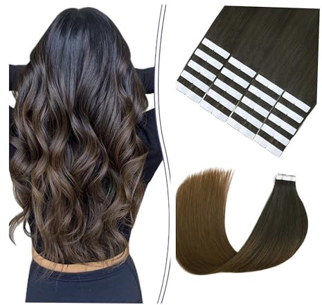 Sindra Tape in Extensions Echthaar Tape in Hair Extensions Haarverlängerungen Echthaar Natürlich Schwarz to Dunkel Braun 20pcs 50g 55cm T#1BT4 22