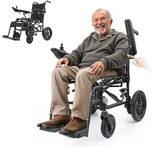 Adult Electric Wheelchair, Elderly motorised Mobility Chair, Portable (24Kg Without Battery), 2x300W high Power Motor, 12Ah Lithium Battery, Carbon Steel Frame with 120Kg Load Capacity (Black)