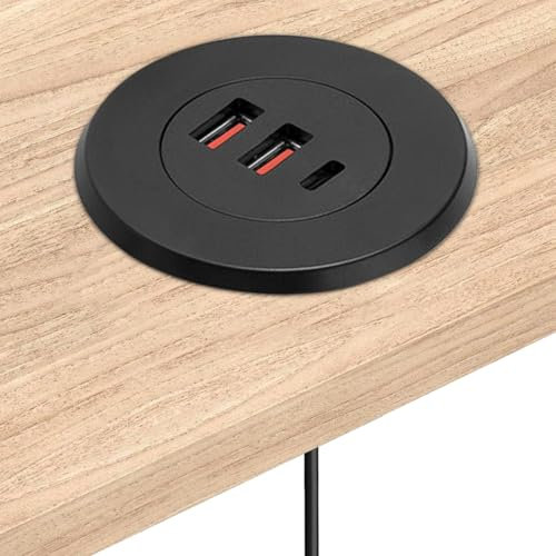 Pasacables para Enchufe Empotrado | Canaleta para Orificio De Escritorio con Puerto USB | Accesorios Electrónicos Redondos con Cable De 1.5m para Teléfono Móvil Y Tableta