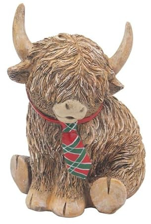 Lesser & Pavey Happy Highland Cow Tartan Tie Decor Figurine | Decorative Shelf Accent, Fine Detailing, Attractive Display Piece, Ideal for Home and Office Decor, Wonderful Gift Idea