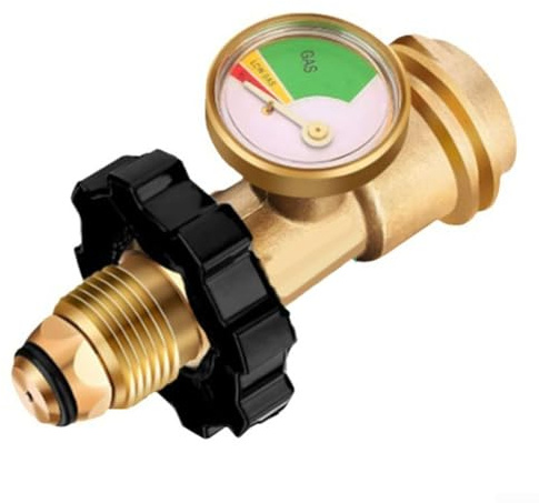 GLFLOW Propan-Tankadapter mit Druckanzeige, Messing POL auf Typ 1 Anschluss für Gasgrills, Heizungen, Öfen und Feuerstellen