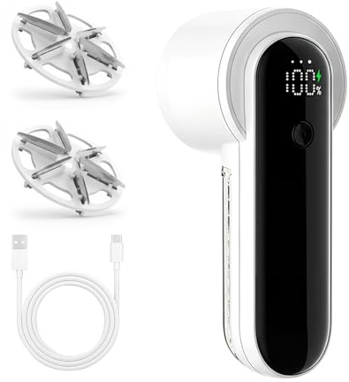 Levapelucchi Elettrico con Display LCD, Togli Pelucchi Elettrico 3 Livelli di Velocità Regolabili, Rimuove Pelucchi Rapidamente da Maglioni, Cappotti, Tessuti e Mobili - Leggero e Portatile (Bianco)