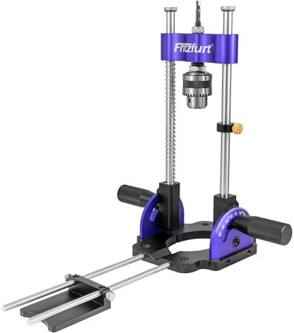 Fritzfurt Heavy-Duty Portable Drill Press 0° to 60° Angle Drilling Guide, Self-Centering Pins, Drilling Angled or Straight Holes, Chuck Clamping Range for 3/64-25/64 (1-10mm)