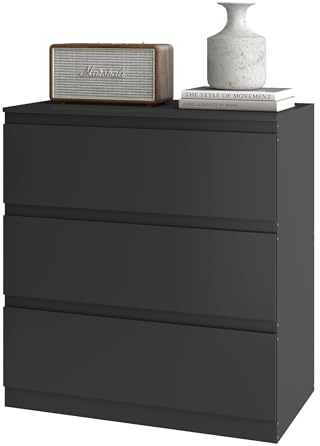Amveya Kommode Schwarz mit 3 Schubladen 70 cm breit Sideboard Schwarz Schubladenschrank Aufbewahrungskommode Kommodenschrank für Schlafzimmer Wohnzimmer Flur Büro Kleine Kommode