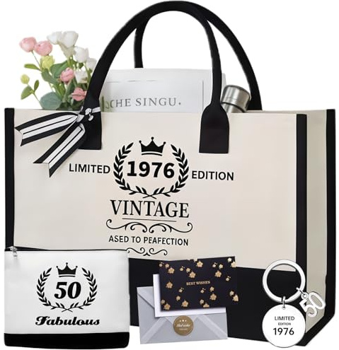 50. Geburtstagsgeschenke für Frauen, Geschenke Zum 50 Geburtstag Frau, Handtasche Kosmetiktasche Grußkarten Umschlag Schlüsselanhänger, 50 Geburtstagsgeschenk für Mama Freundin Kollegin oder Schwester