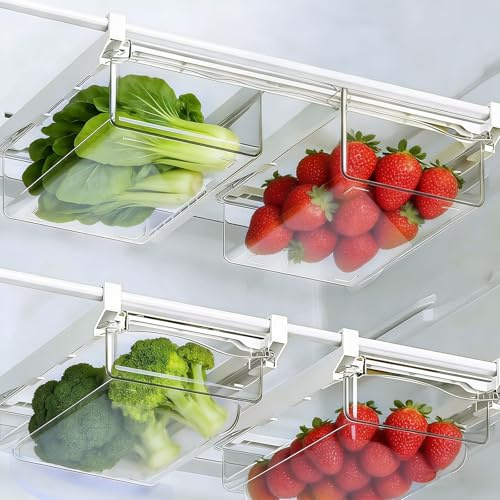 2PCS Organizador Nevera Extensible - Cajones Extraíbles Para Frigorífico, Caja De Almacenamiento Transparente Ajustable, Organizador Frigorífico De Plástico Sin Bpa Para Verduras, Frutas Y Huevos